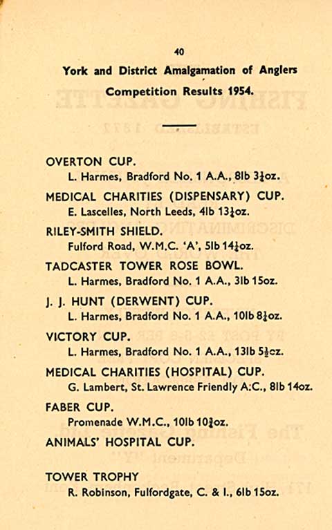 1954 York and District list of winners
